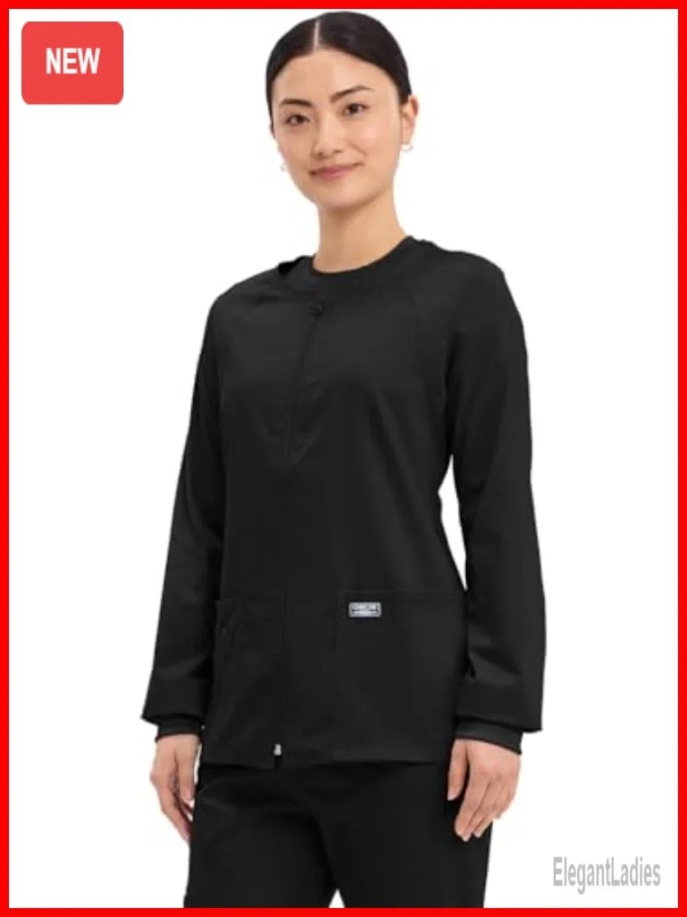 Cherokee Scrub Jacket Women 3 Pocket Zip Front Brushed Twill Stretch